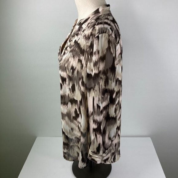 Chicos Lightweight Blouse Button Up 3/4 Sleeve Semi Sheer Size 2 = Large Brown - Picture 6 of 10